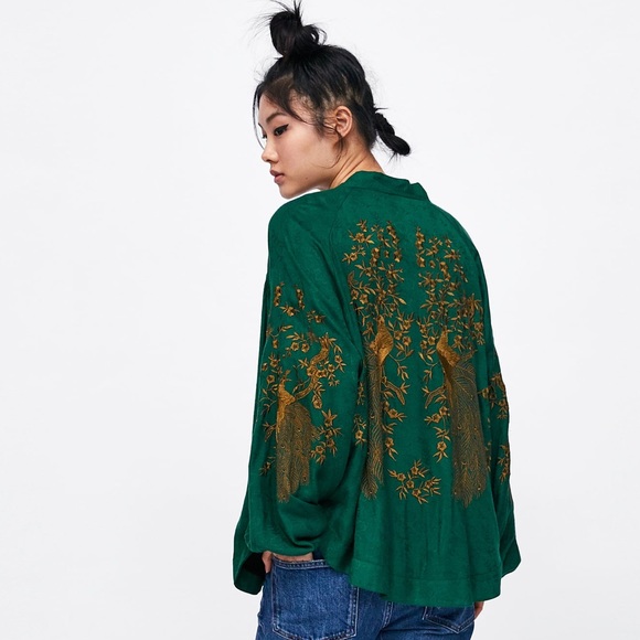 zara green kimono jacket